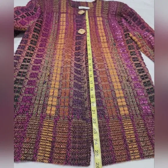 Vintage Arlene Wohl Art To Wear Knit Two Button Cardigan M/L - Picture 6 of 10